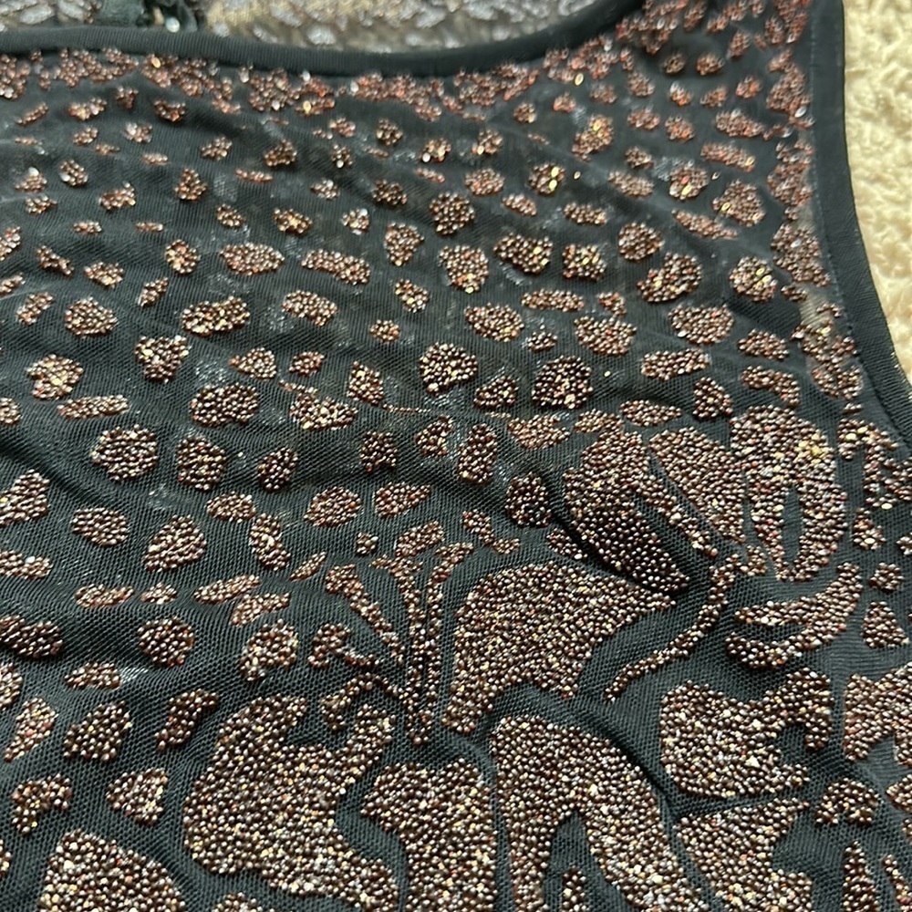 Vintage Tadashi Black Boat Neck with Beaded Lining back zip sleeveless top - Picture 4 of 13